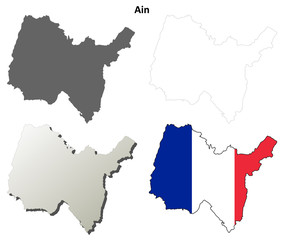 Obraz premium Ain (Rhone-Alpes) outline map set