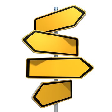 blank road signs pointing in the different directions