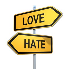 two road signs - love hate choice
