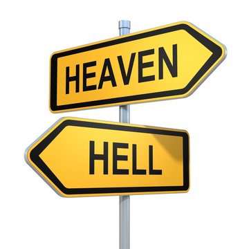 two road signs - heaven hell choice