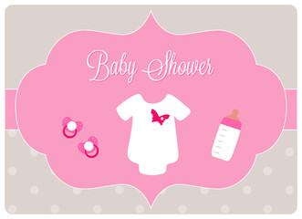 baby shower, baby bodysuit with pacifiers and baby bottle