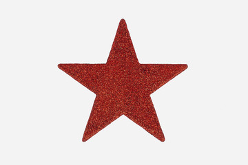 Red Christmas Star Decoration, isolated on white background.