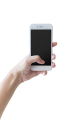 Selfie with mobile smart phone Isolated on white background