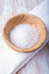 Fototapeta na wymiar Salt in wooden bowl