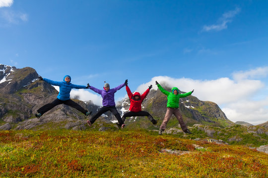Sporty friends enjoy  holiday break in Norway mountains