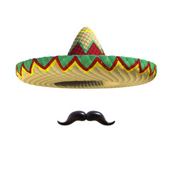 Mexican hat sombrero with mustache - obrazy, fototapety, plakaty