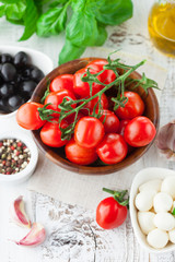Tomatoes and mozzarella with basil leaves