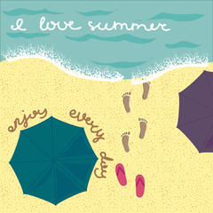 Summer beach in flat design. Vector illustration of summer holidays.