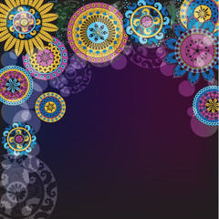 Dark background with circles and mandalas