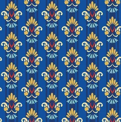 Poster Im Rahmen Floral gold pattern on a blue striped background.  © elenavdovina
