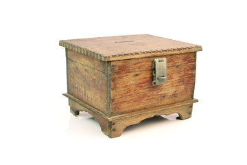 antique wooden chest on white background