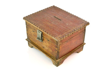 antique wooden chest on white background