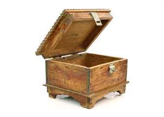 antique wooden chest on white background