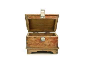 antique wooden chest on white background