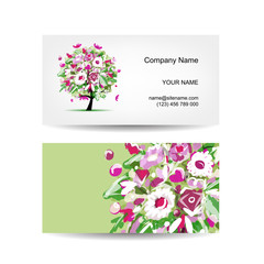 Business card template design. Floral tree