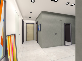 Apartment hallway 3d rendering