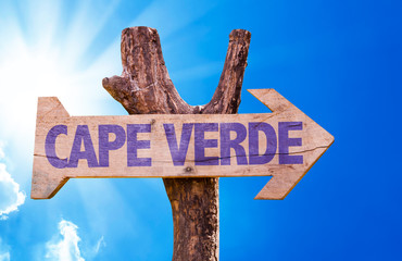 Cape Verde wooden sign with sky background