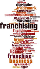 Obraz premium Franchising word cloud concept. Vector illustration