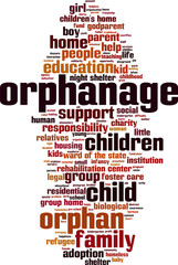 Orphanage word cloud concept. Vector illustration