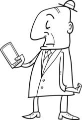 senior with smart phone cartoon