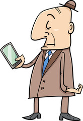 senior with smart phone cartoon