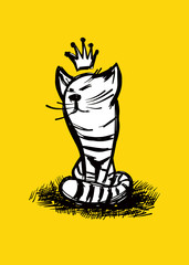 Cat with crown. Hand drawn. Vector illustration.
