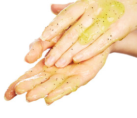 Female hands in body scrub