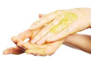 Female hands in body scrub