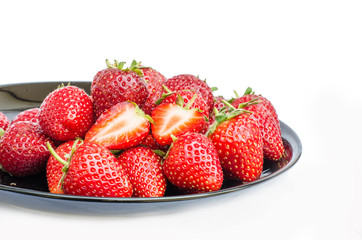 Strawberry in disk on white background