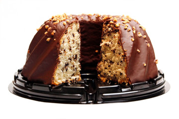 Isolated chocolate cake with nuts