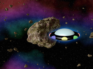 UFO in outerspace with asteroid
