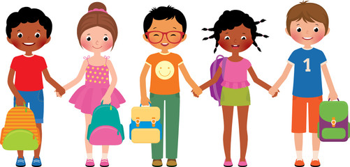 Vector cartoon of a group of children of school students