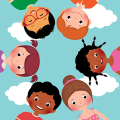 Vector illustration of happy kids, boys and girls in the circle