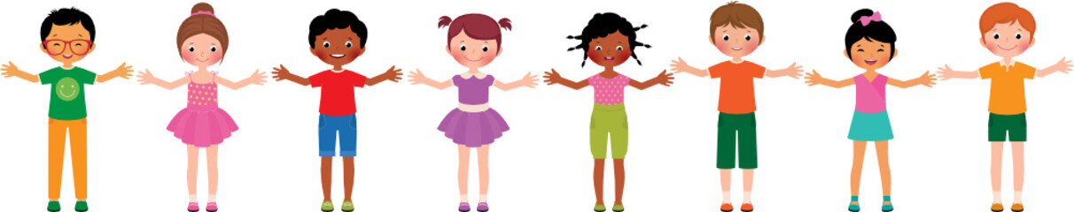 Vector large group of children isolated on white background