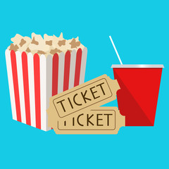 Cimema objects: popcorn, cola and two tickets