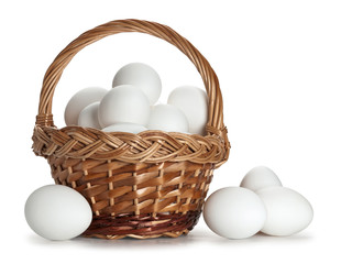 Basket full of white eggs