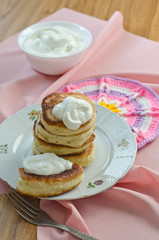 Delicious homemade pancakes with sour cream.