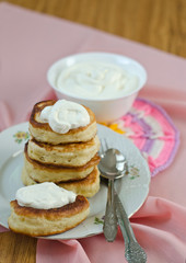 Delicious homemade pancakes with sour cream.