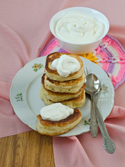 Delicious homemade pancakes with sour cream.