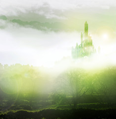 emerald city in mist