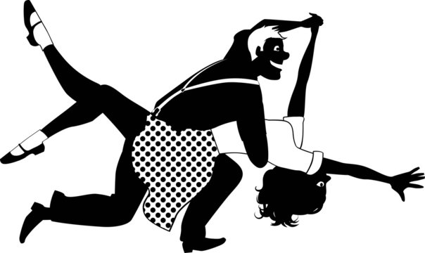 Vector silhouette of a swing dancing couple