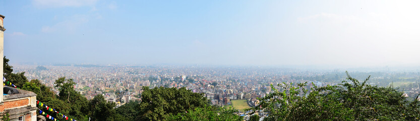 Fototapeta na wymiar Panorama Cityscape of Kathmandu Nepal look on Monkey Temple.