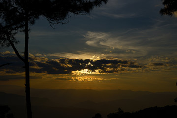 Fototapeta na wymiar sunset in high mountain in northern of Thailand