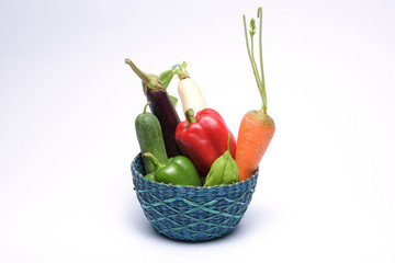 Fototapeta na wymiar Radish、Carrot、Paprika、 vegetables in the basket