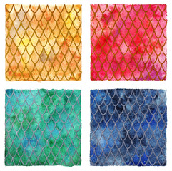 Naklejka premium Dragon skin scales pattern texture background four colors set