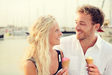Ice cream - Happy couple eating ice cream cone