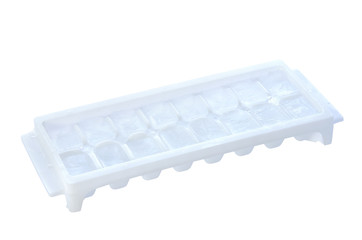 Ice tray full of ice isolated against white background