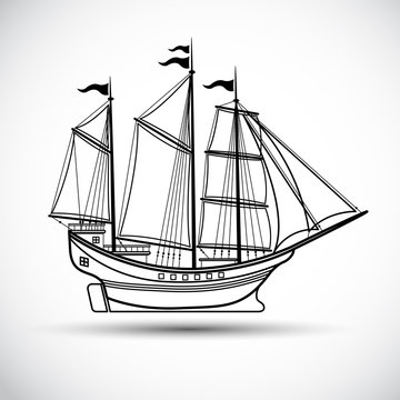 sailing ships black line silhouettes,Vector illustration