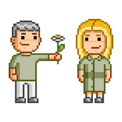Pixel art Love and flowers