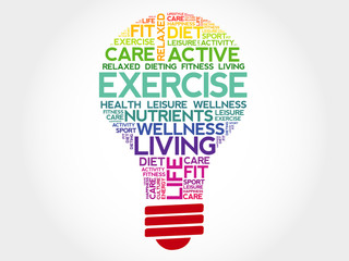 EXERCISE bulb word cloud, health concept